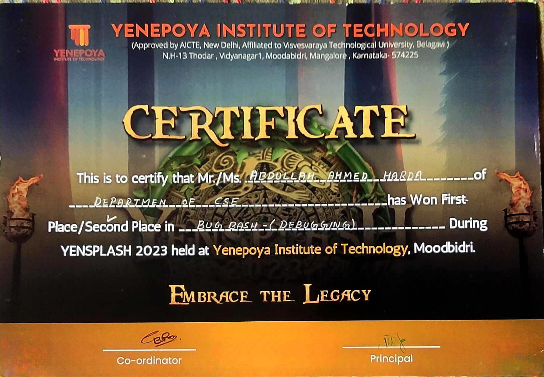 BugBash at Yensplash Achievement